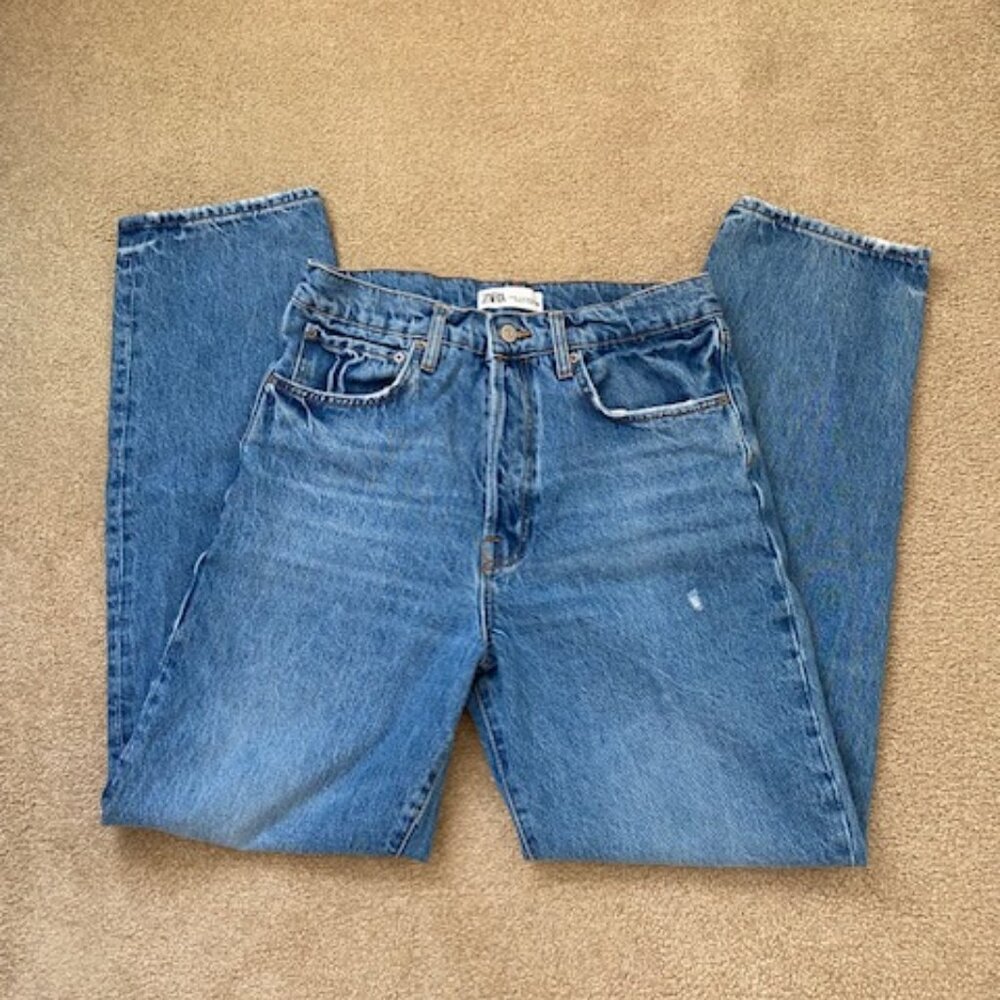 ZW ZARA WOMAN JEANS Washed effect Denim Button Fly RN 77302 - Picture 3 of 6